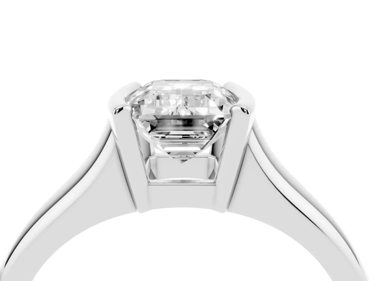 Emerald Cut Solitaire Tension Set Diamond Ring with Split Shank Band Platinum