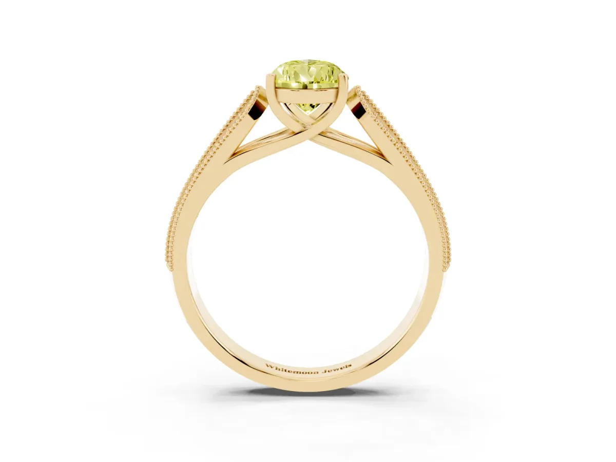 Fancy Yellow Pear Cut Cut Pave Split Shank Engagement Ring with Four-Prong Setting Yellow gold