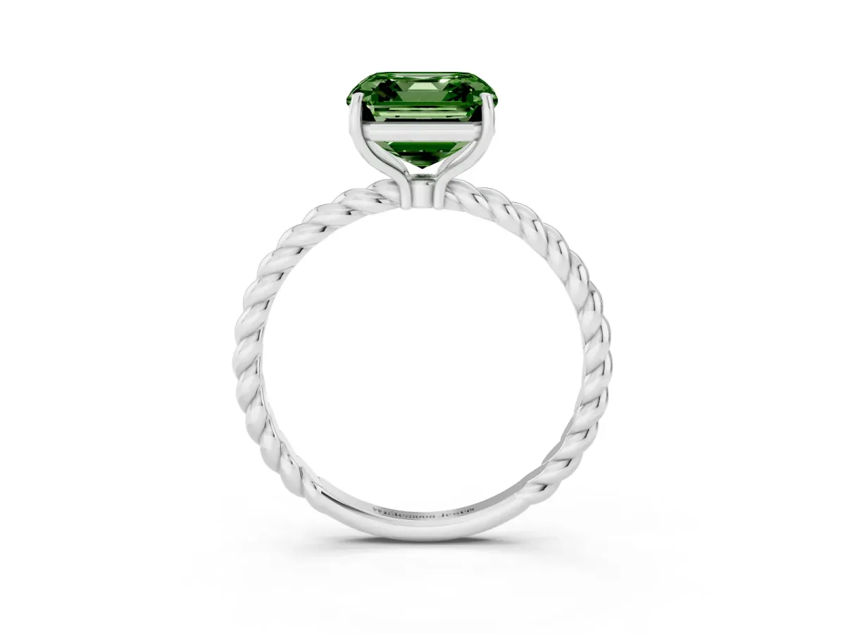 Fancy Green Asscher Cut Solitaire Twisted Band 4-Prong Ring Silver
