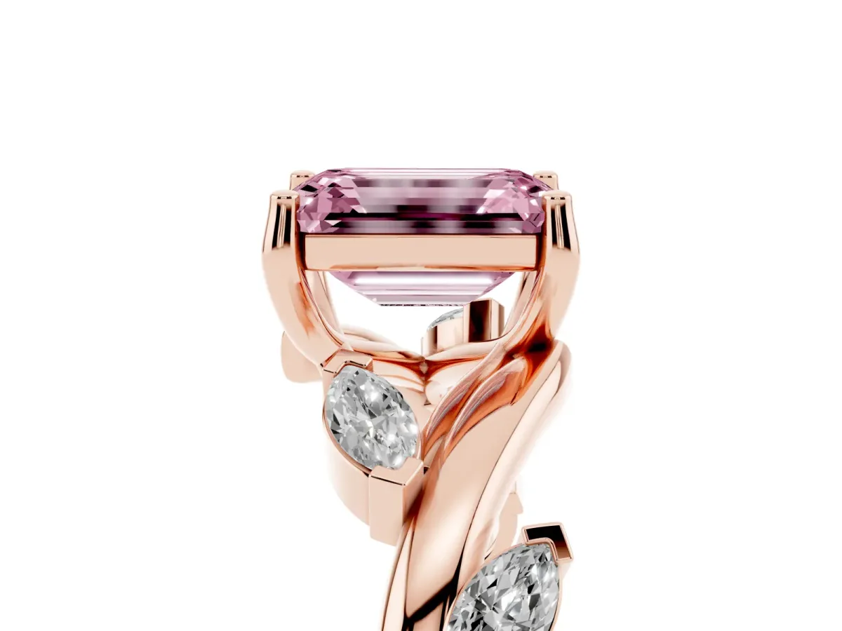 Fancy Pink Emerald Cut Solitaire Twisted Band Marquise Accent Prong Setting Ring Rose gold