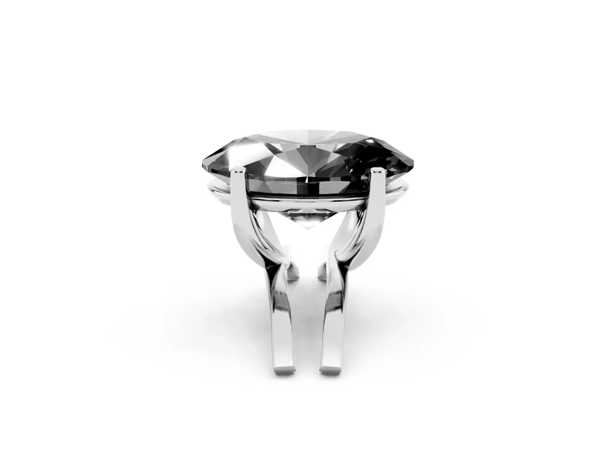 Fancy Black Oval Cut Cut Diamond Solitaire Engagement Ring with Tapered Plain Band and Four-Prong Setting Silver