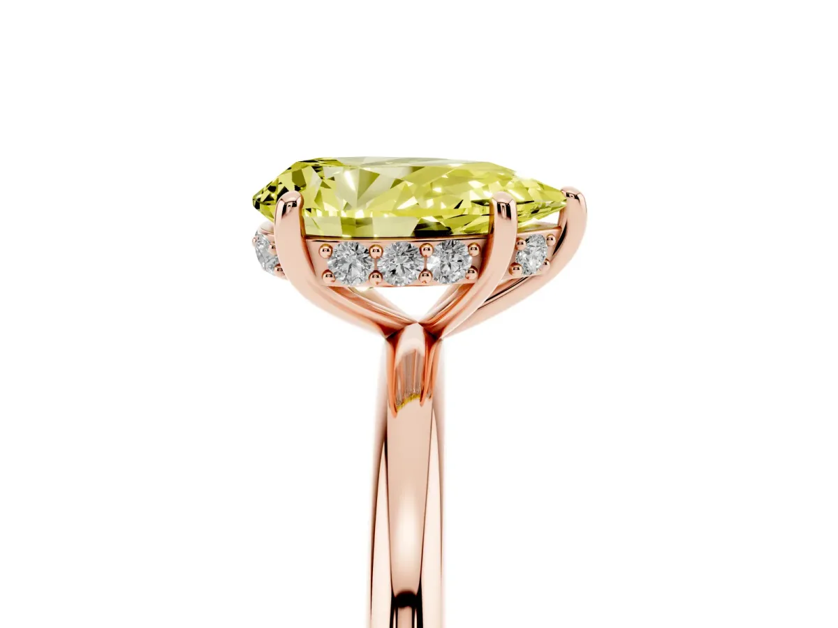 Fancy Yellow Pear Cut Solitaire Diamond Ring with a Classic Band and Four-Prong Setting Rose gold