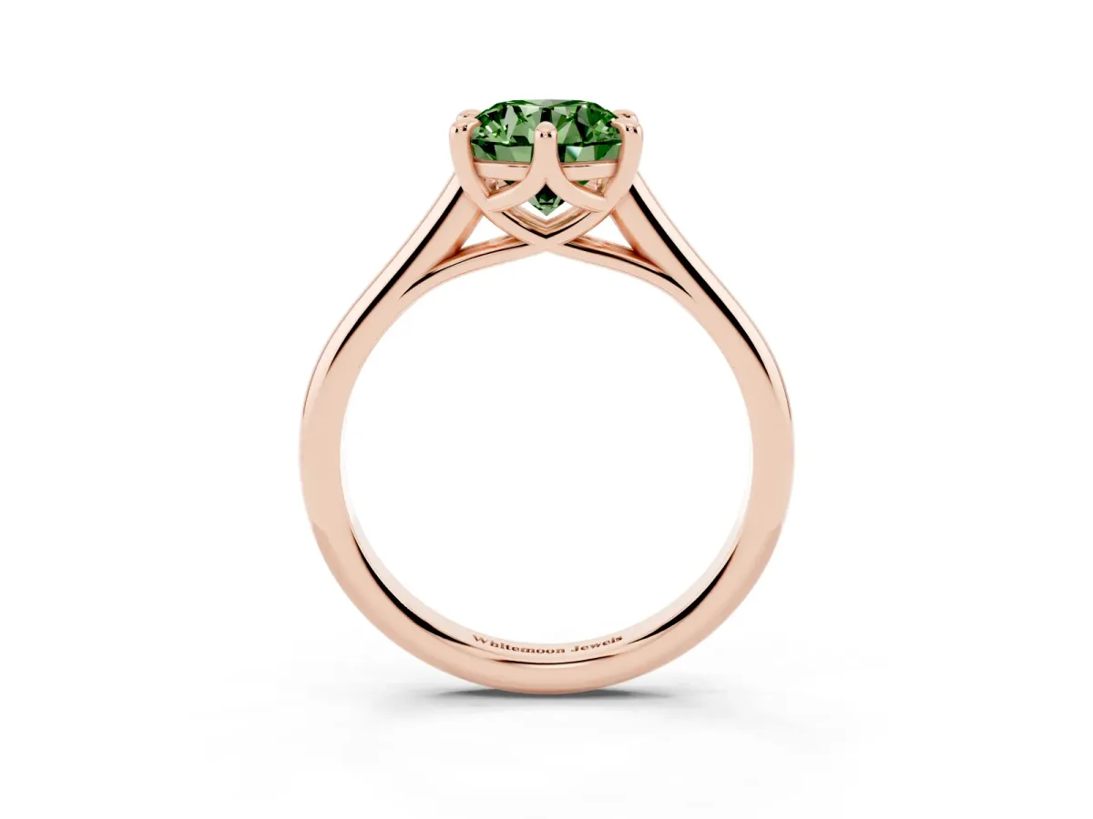 Fancy Green Round Cut Solitaire Engagement Ring with Six-Prong Setting and Classic Band Rose gold