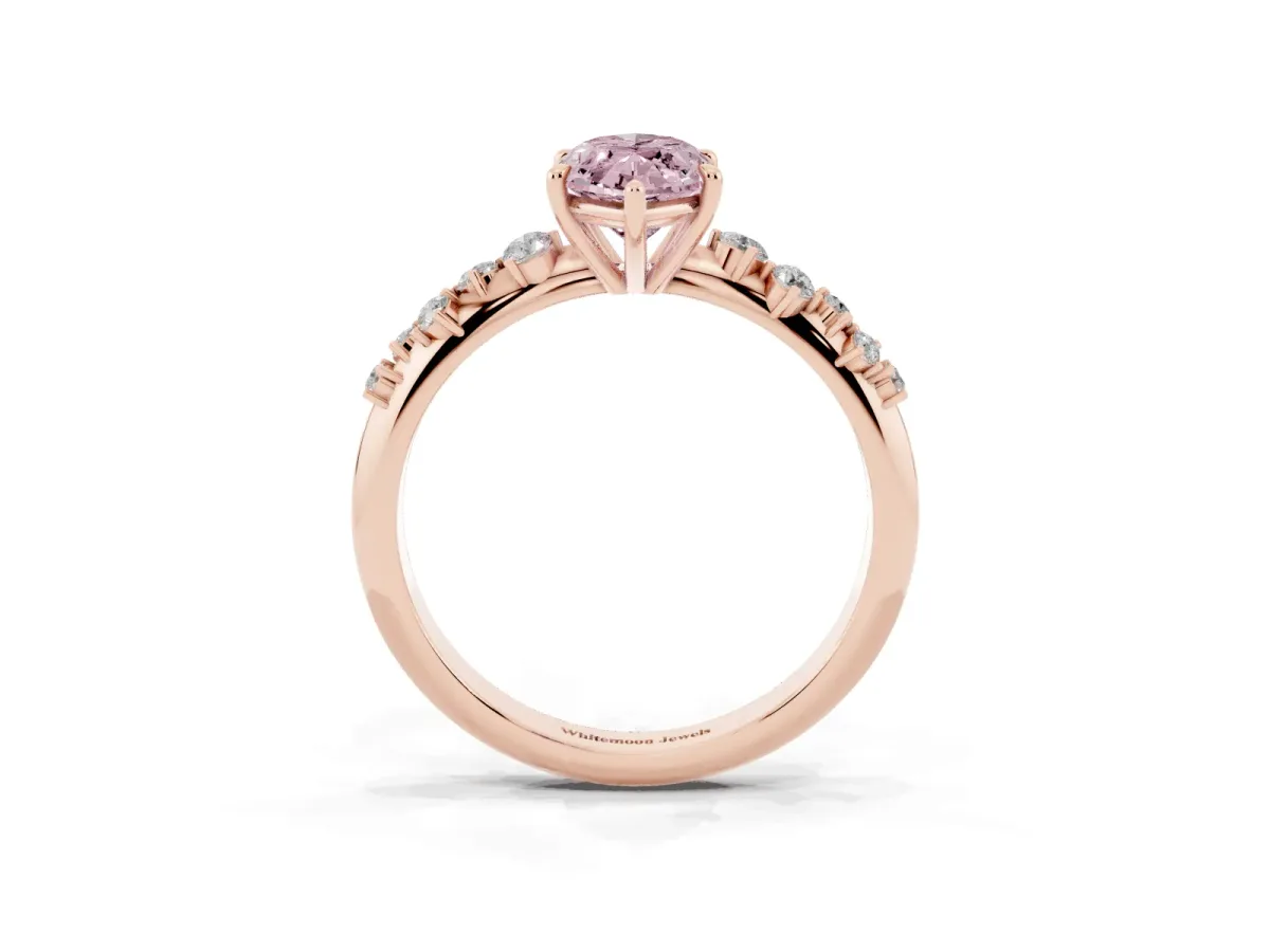 Fancy Pink Marquise Cut Diamond Cluster Side Stone Solitaire Ring with Prong Setting Rose gold