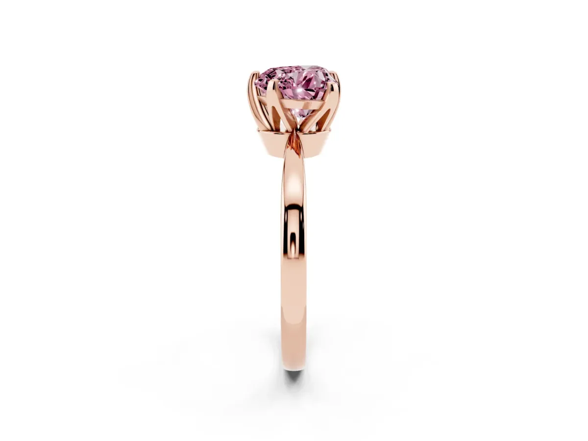 Fancy Pink Heart Cut Solitaire Engagement Ring with Six-Prong Setting and Tapered Band Rose gold