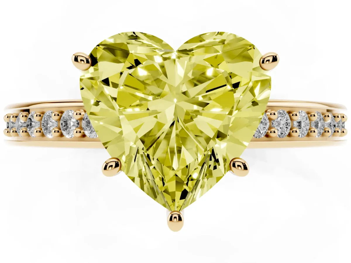 Fancy Yellow Heart Cut Solitaire Pavé Band Prong Setting Ring Yellow gold