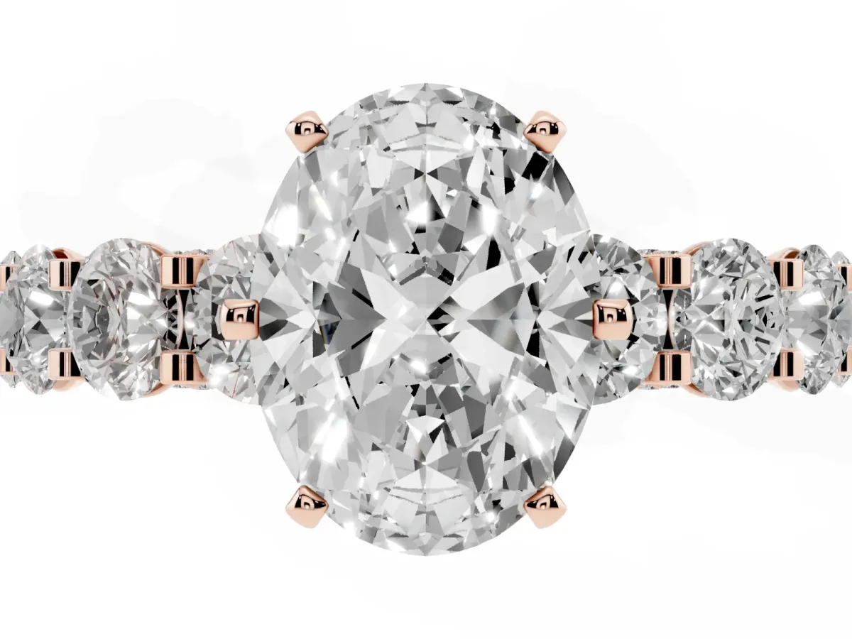 Oval Cut Diamond Side Stone Engagement Ring with Four-Prong Setting Rose gold