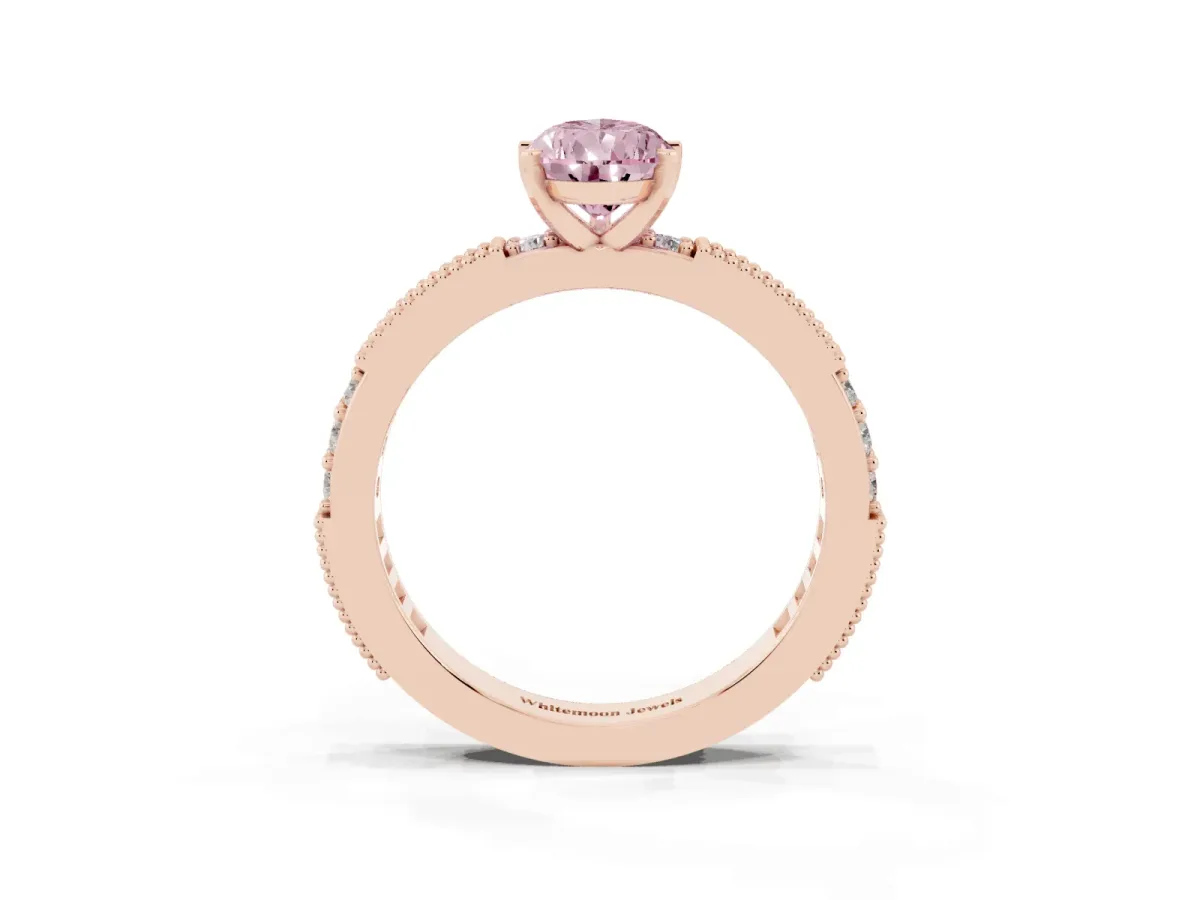 Fancy Pink Pear Cut Solitaire with Pavé Band and Four-Prong Setting Rose gold