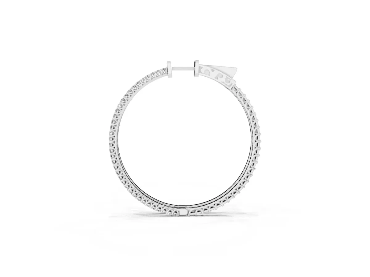 Round Diamond Pave Hoop Earrings with Prong Setting Silver