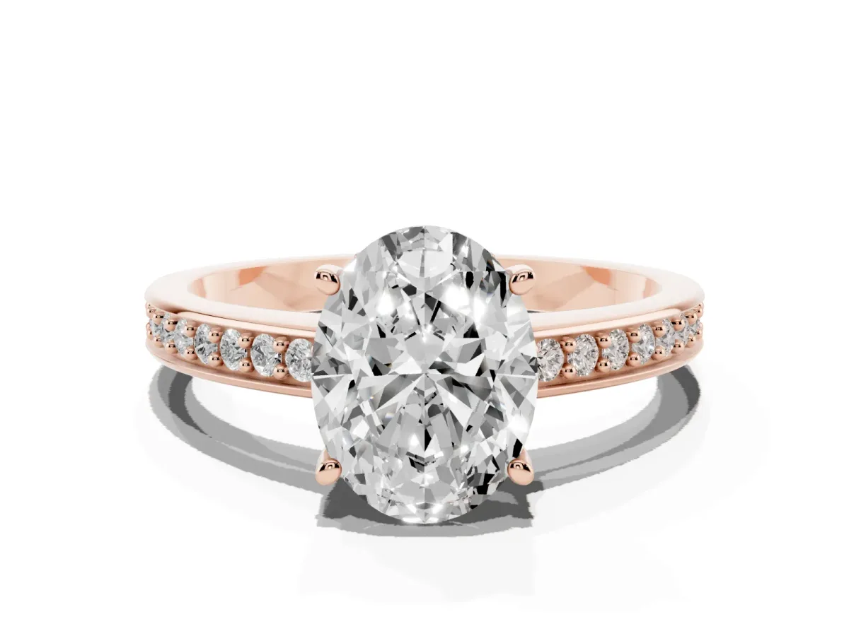 Oval Cut Solitaire Pavé Band Prong Setting Ring Rose gold