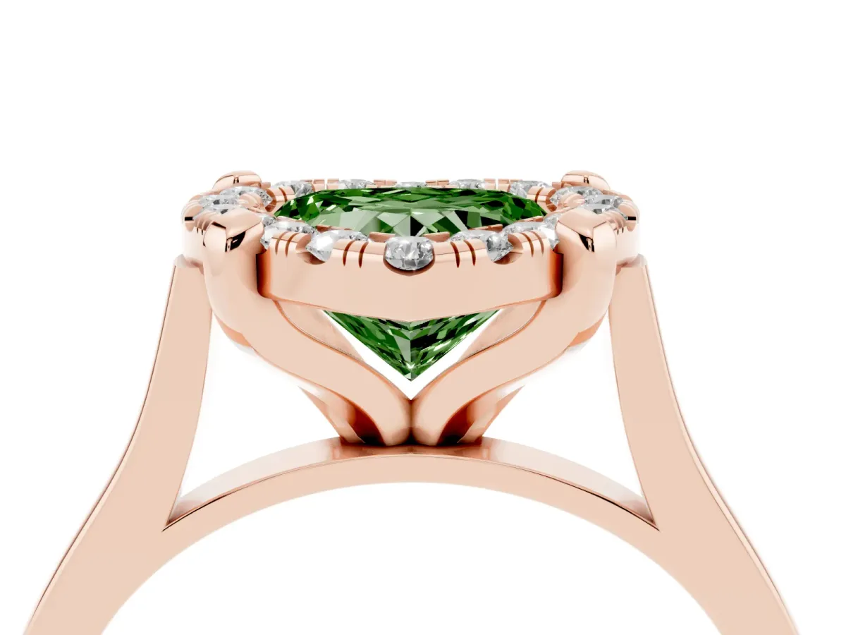 Fancy Green Heart Cut Diamond Cluster Halo Solitaire with Four-Prong Setting Rose gold
