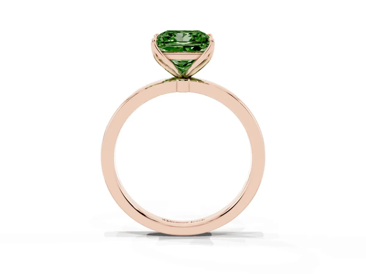 Fancy Green Princess Cut Diamond Solitaire Ring with Thin Band and Prong Setting Rose gold
