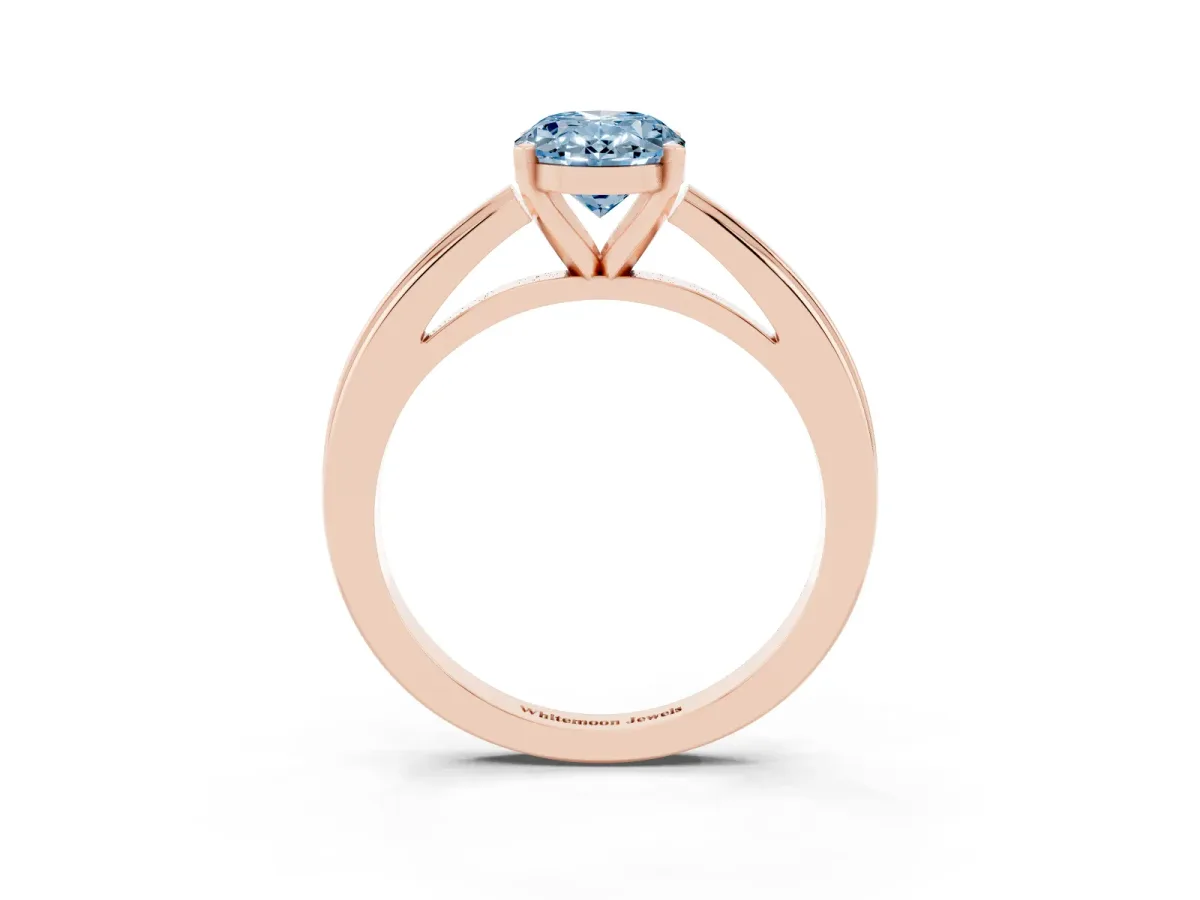 Fancy Blue Oval Cut Solitaire Diamond Ring with Four-Prong Setting and Classic Band Rose gold