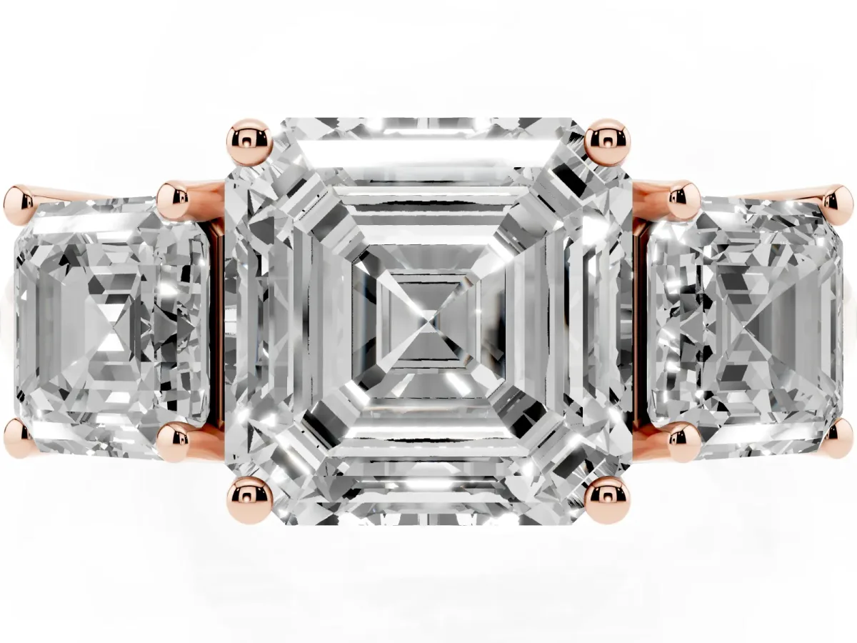 Three-Stone Asscher Cut Diamond Engagement Ring with Prong Setting Rose gold