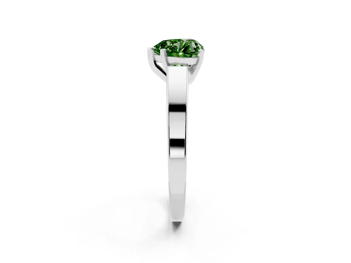 Fancy Green Heart Cut Solitaire Engagement Ring with Four-Prong Setting and Tapered Band Silver
