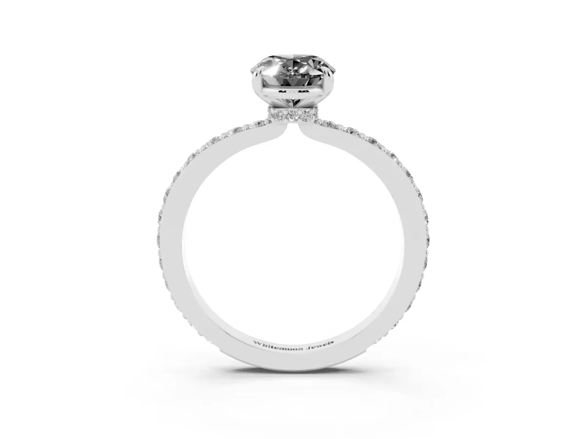 Fancy Black Oval Cut Diamond Pavé Engagement Ring with Round Accents and Prong Setting Silver
