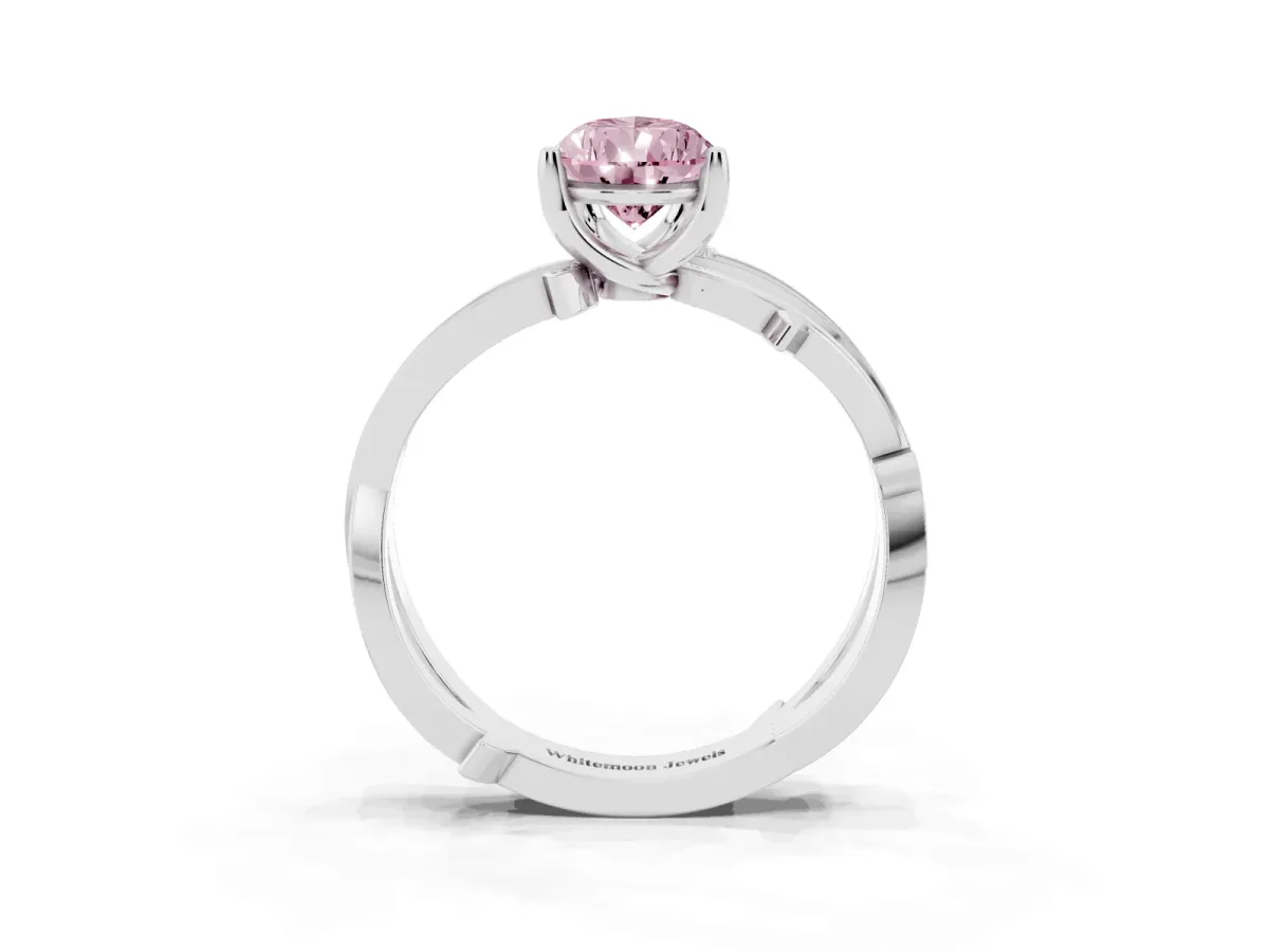 Fancy Pink Pear Cut Solitaire Twist Band with Pavé Accents and Four-Prong Setting Silver