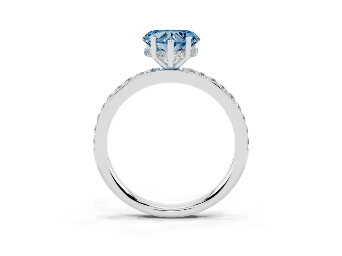 Fancy Blue Heart Cut Cut Diamond Pavé Band Ring with Four-Prong Setting Platinum