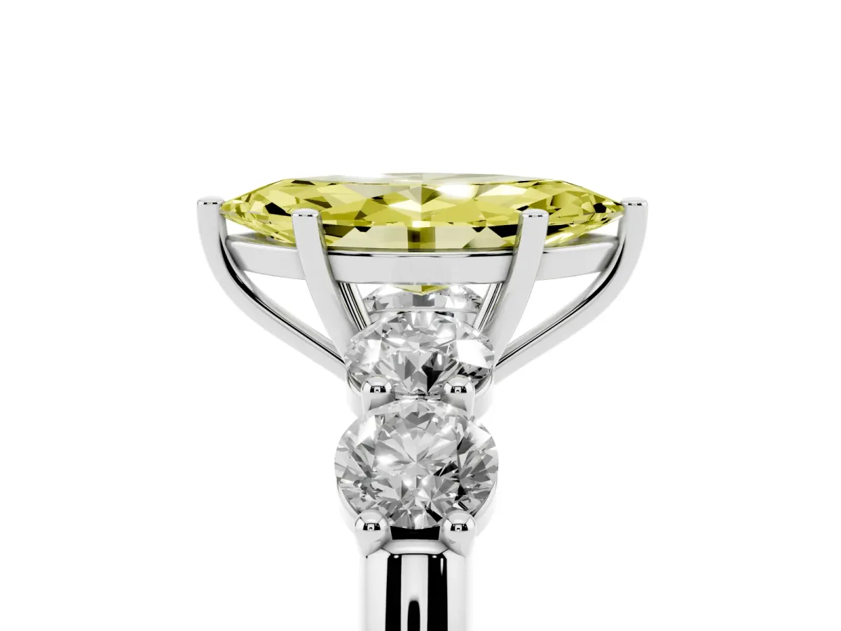 Fancy Yellow Marquise Cut Cut Five-Stone Prong Set Diamond Ring with Classic Band Silver