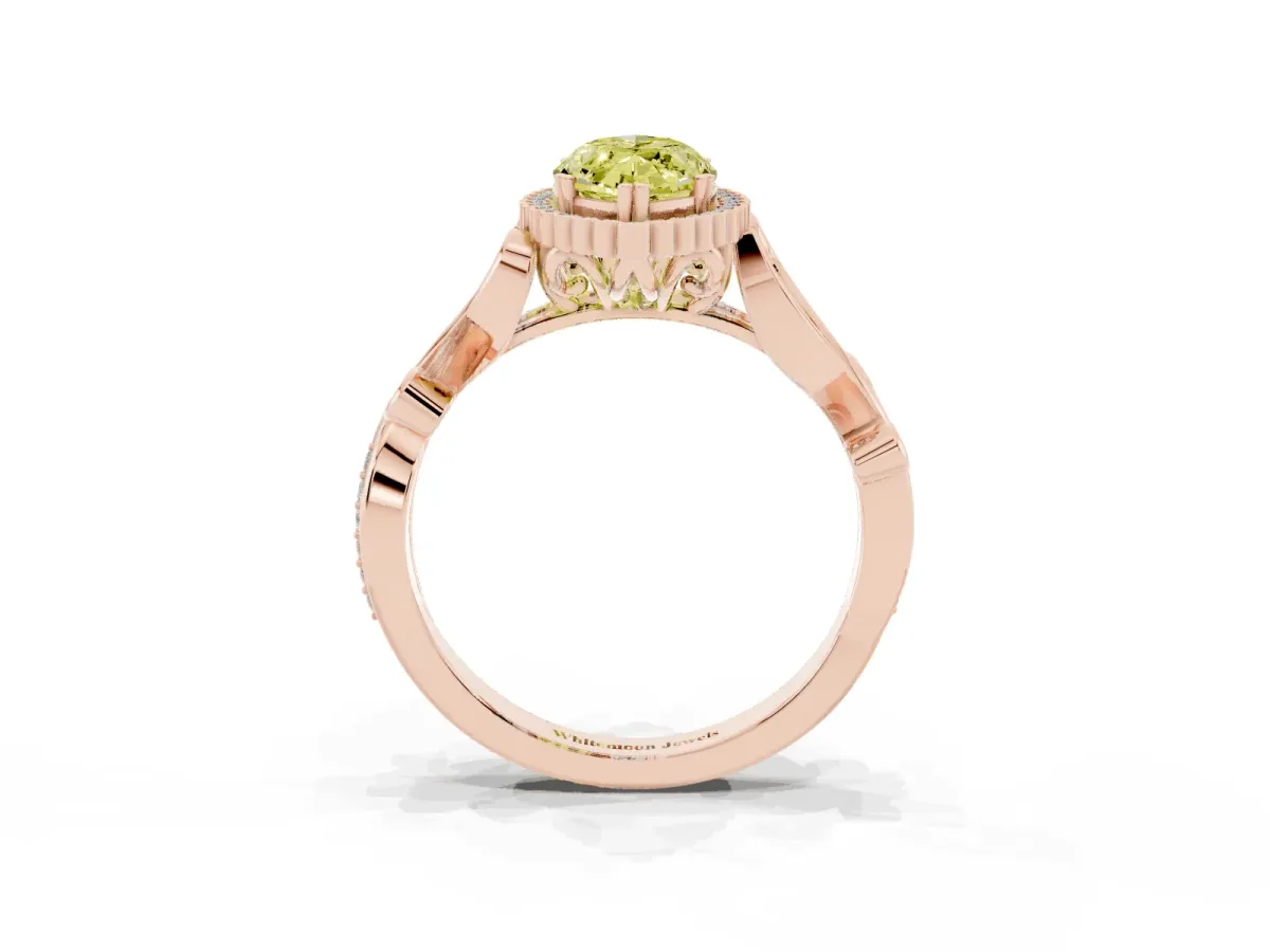 Fancy Yellow Marquise Cut Diamond Halo Ring with Vintage Split Shank and Four-Prong Setting Rose gold