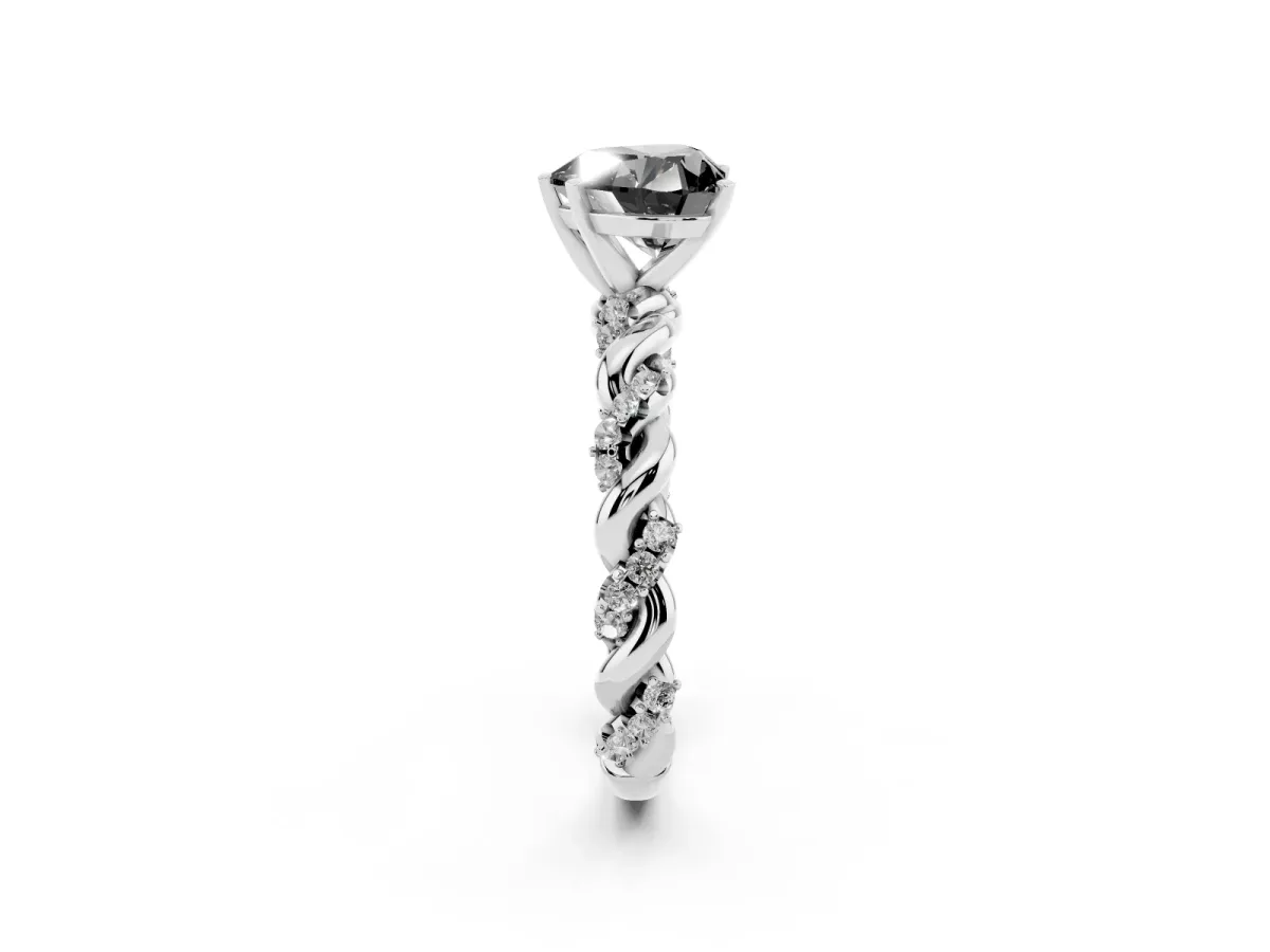 Fancy Black Heart Cut Diamond Solitaire Ring with Twisted Band and Pavé Accents Silver