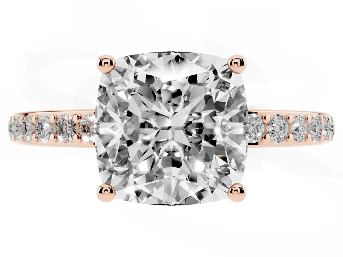 Cushion Cut Cut Diamond Pavé Band Ring with Four-Prong Setting Rose gold