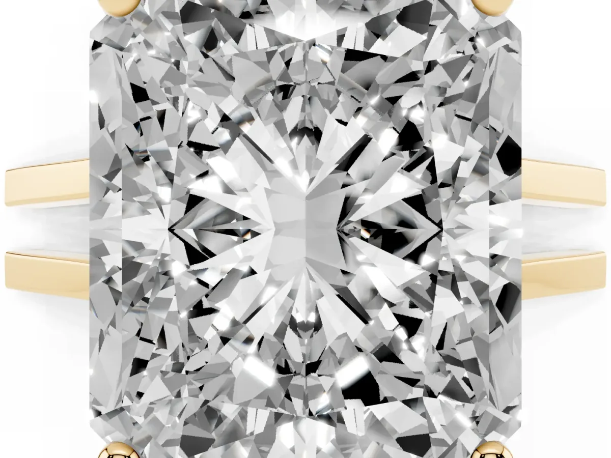 Radiant Cut Cut Diamond Solitaire Engagement Ring with Tapered Plain Band and Four-Prong Setting Yellow gold