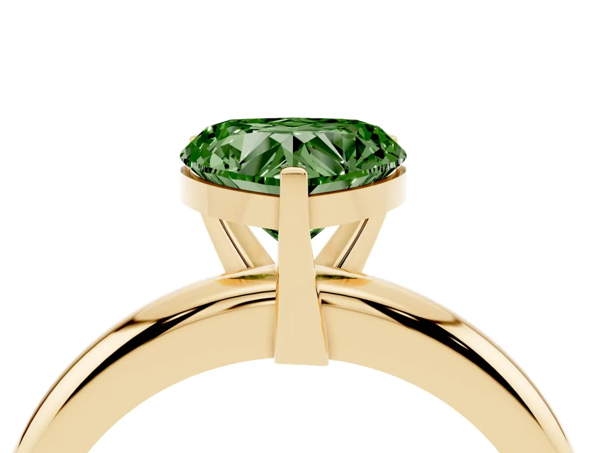 Fancy Green Heart Cut Diamond Solitaire Engagement Ring with Round Band and Four-Prong Setting Yellow gold