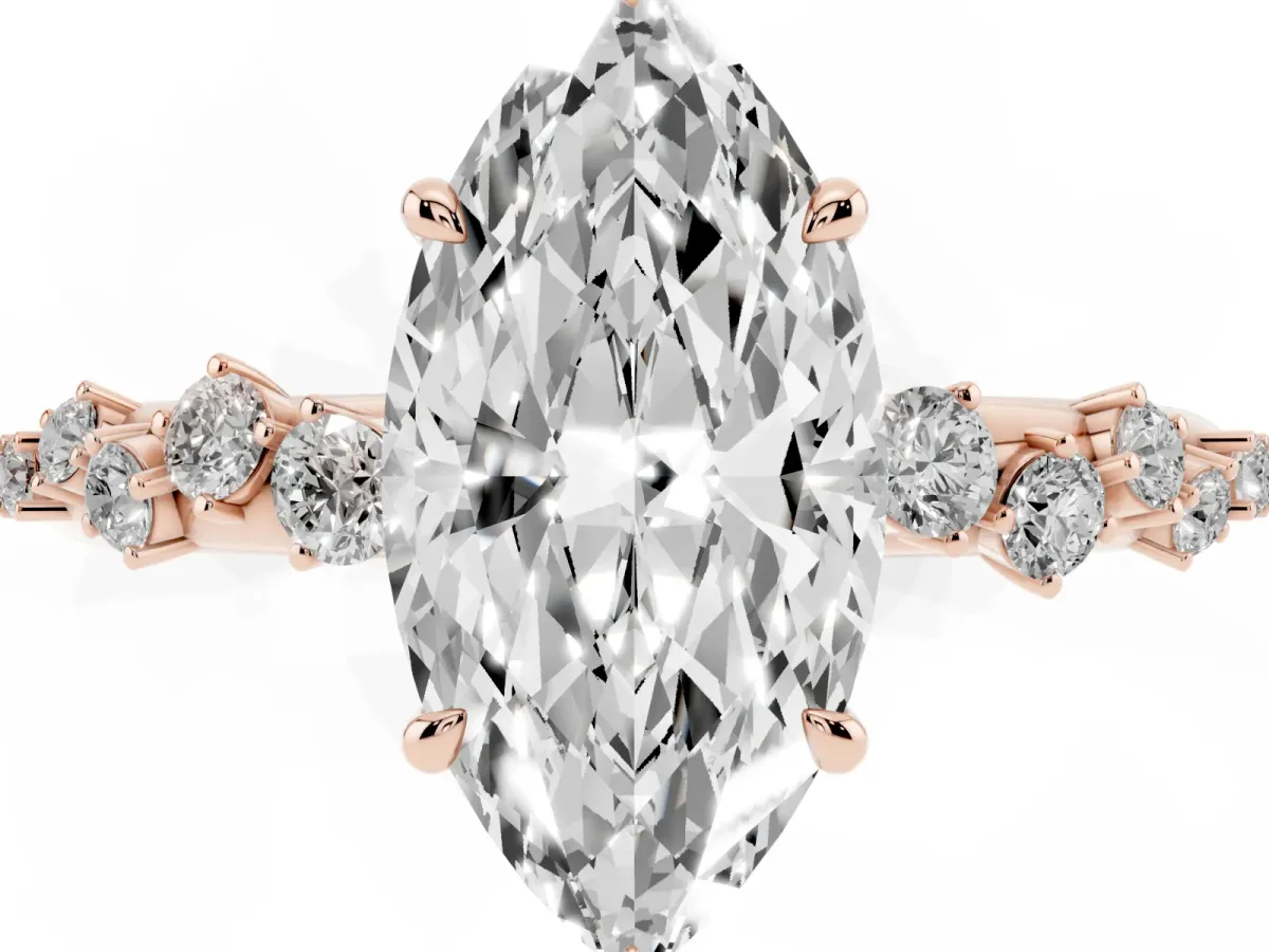 Marquise Cut Diamond Cluster Prong-Set Solitaire Ring Rose gold