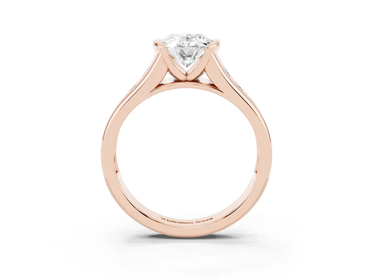 Oval Cut Solitaire Bezel-Set Diamond Ring with Channel-Set Band Rose gold
