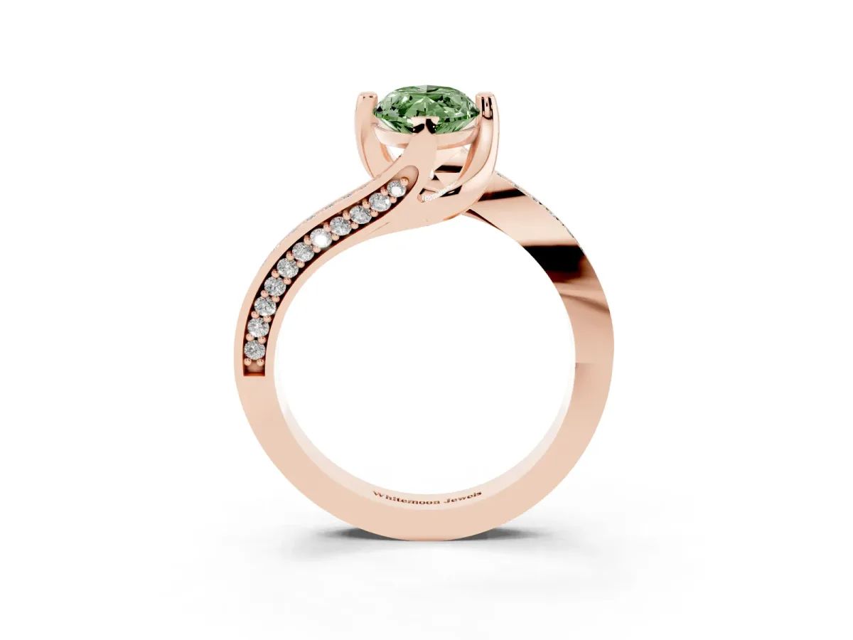 Fancy Green Marquise Cut Solitaire Diamond Twist Band with Pavé Setting and Four-Prong Setting Rose gold