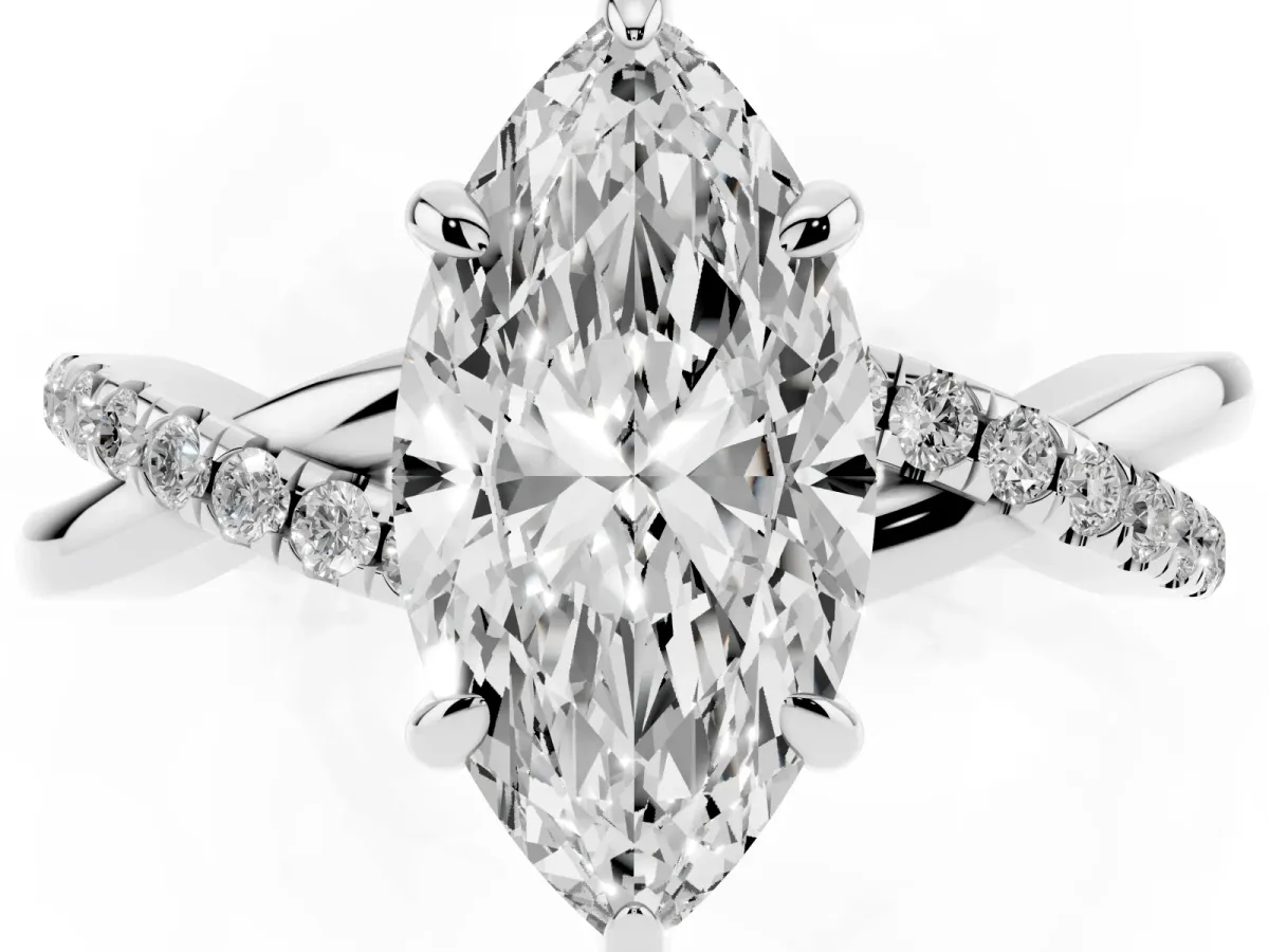 Marquise Cut Cut Diamond Twist Band Solitaire with Prong Setting Silver