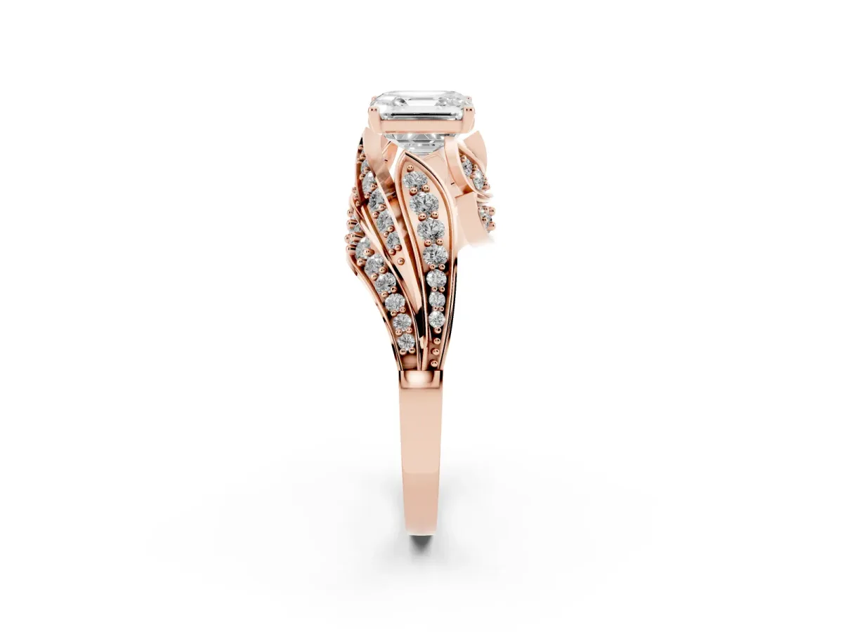 Asscher Cut Diamond Solitaire Ring with Prong Setting and Twisted Pavé Band Rose gold