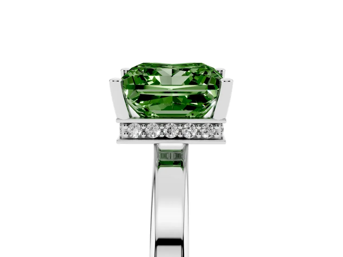 Fancy Green Princess Cut Cut Solitaire Engagement Ring with Four-Prong Setting on a Classic Band Silver