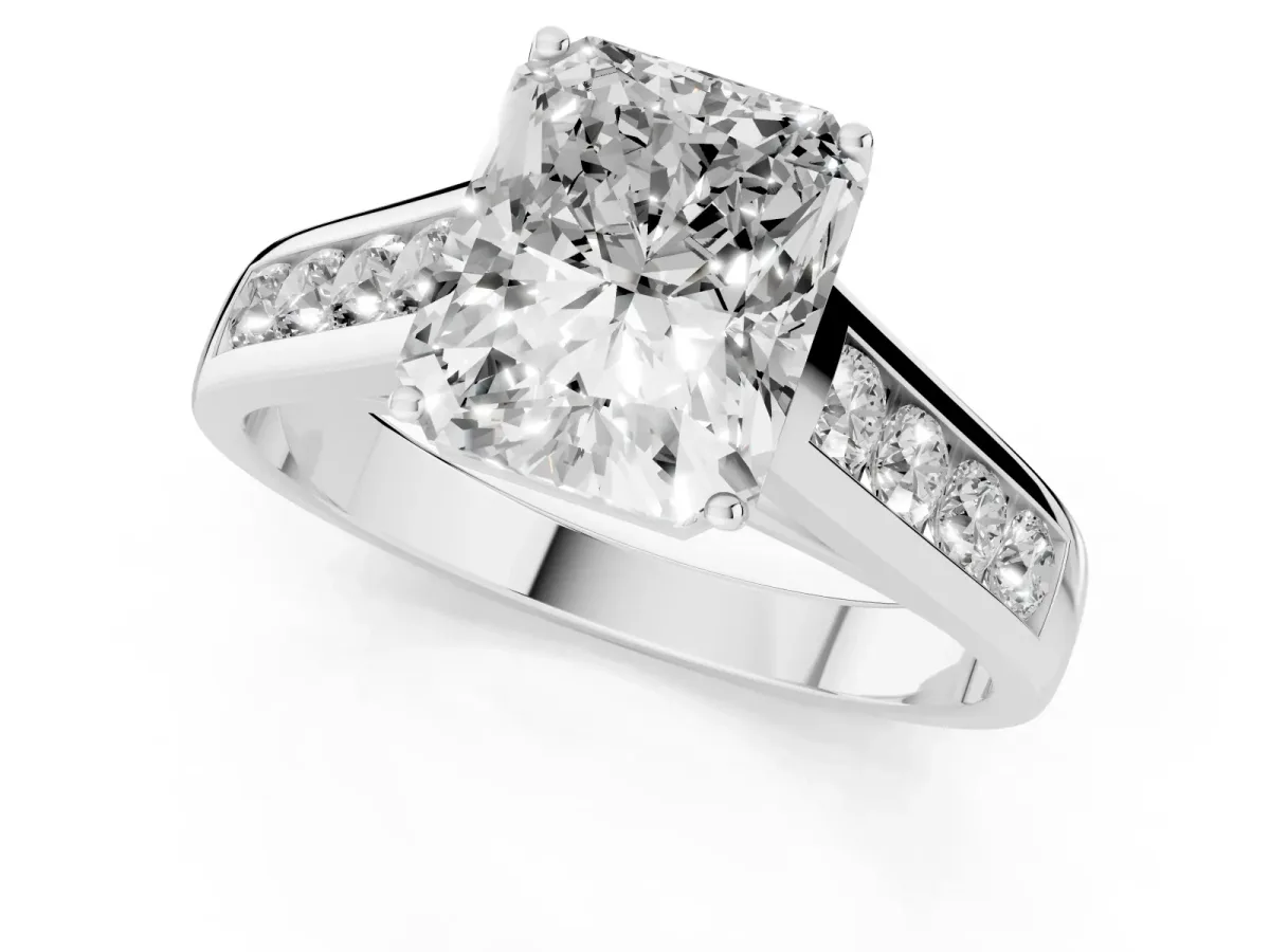 Radiant Cut Brilliant Channel-Set Solitaire Ring with Four-Prong Setting Silver