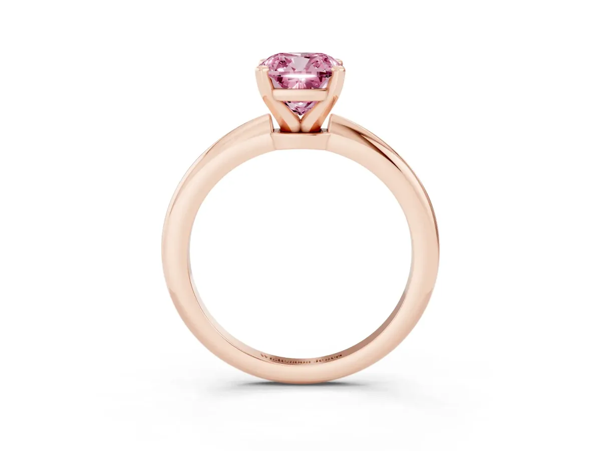 Fancy Pink Cushion Cut Diamond Solitaire Ring with Prong Setting and Classic Band Rose gold