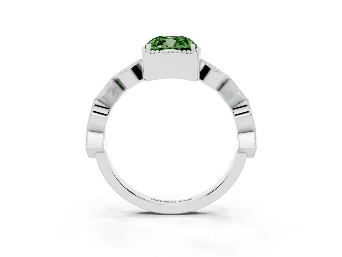 Fancy Green Cushion Cut Milgrain Marquise Diamond Twist Band Ring Silver