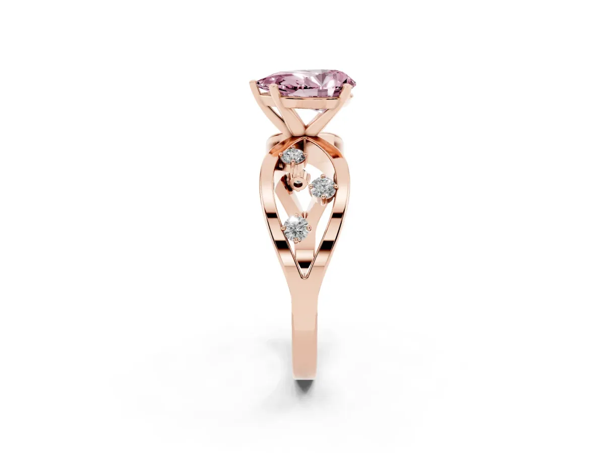 Fancy Pink Pear Cut Cut Solitaire Diamond with Side Stones on Criss-Cross Band and Four-Prong Setting Rose gold