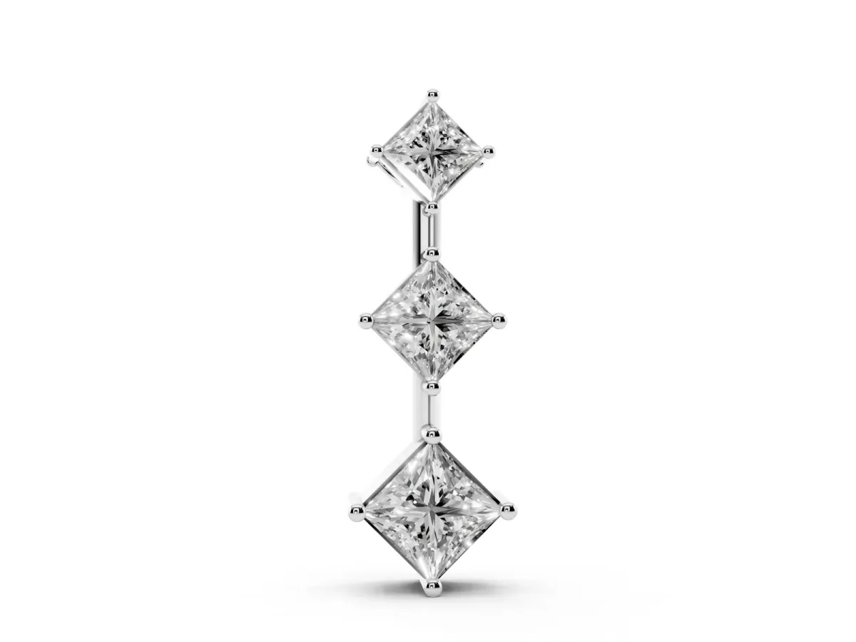 Three-Stone Princess Cut Diamond Pendant with Four-Prong Setting Silver
