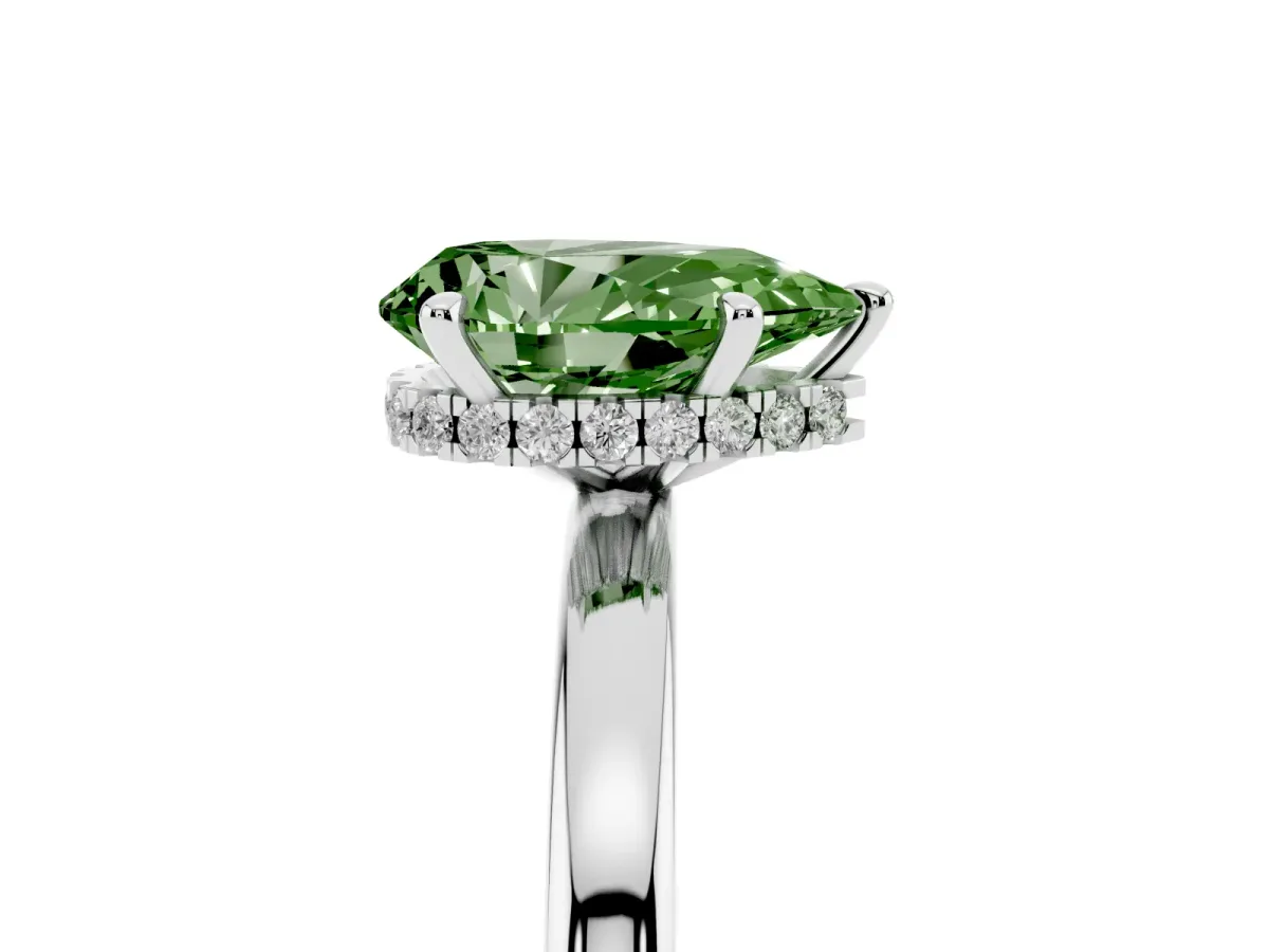 Fancy Green Pear Cut Solitaire Engagement Ring with Cathedral Band and Four-Prong Setting Silver
