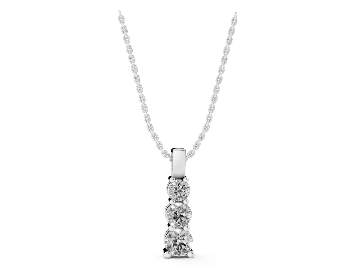 Round Diamond Vertical Prong Pendant Silver