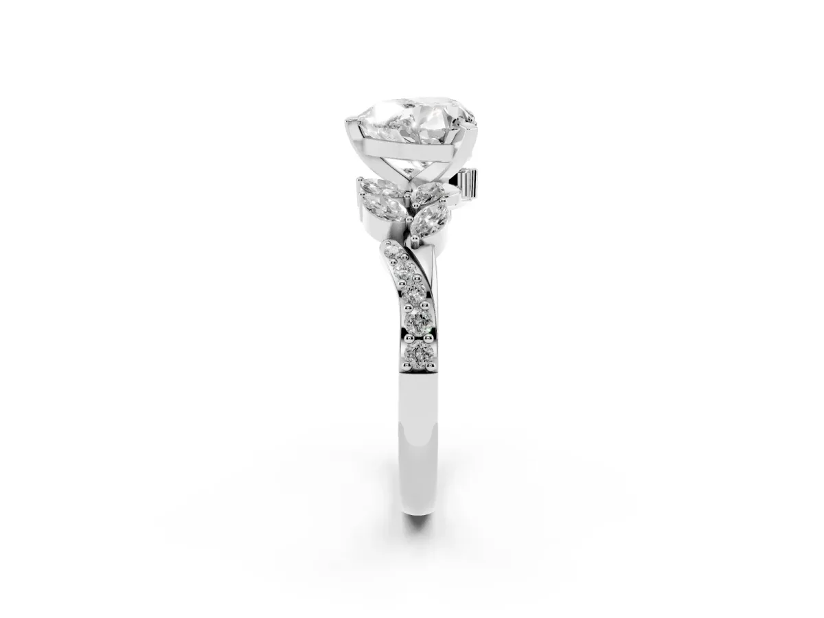 Heart Cut Solitaire Marquise Twist Band with Six-Prong Setting Silver