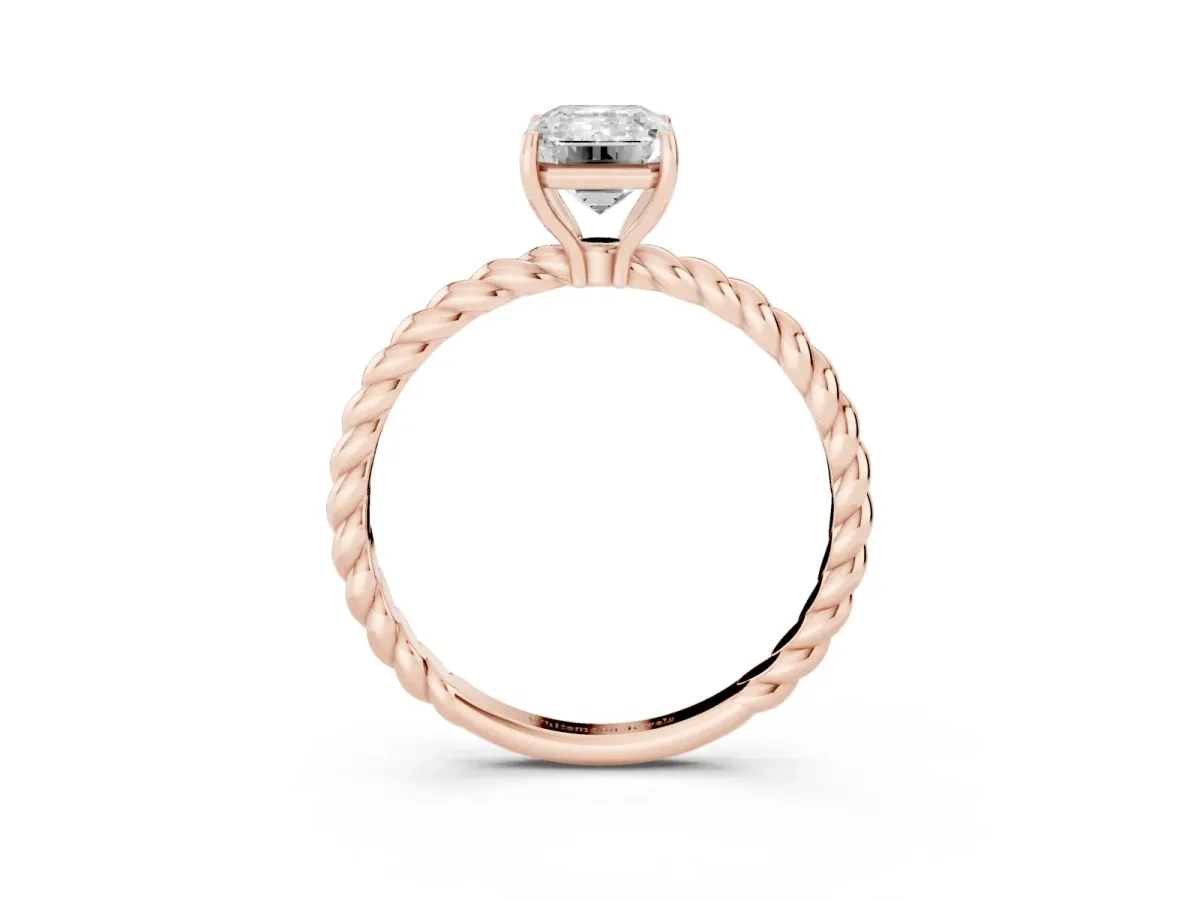 Emerald Cut Solitaire Twisted Band 4-Prong Ring Rose gold