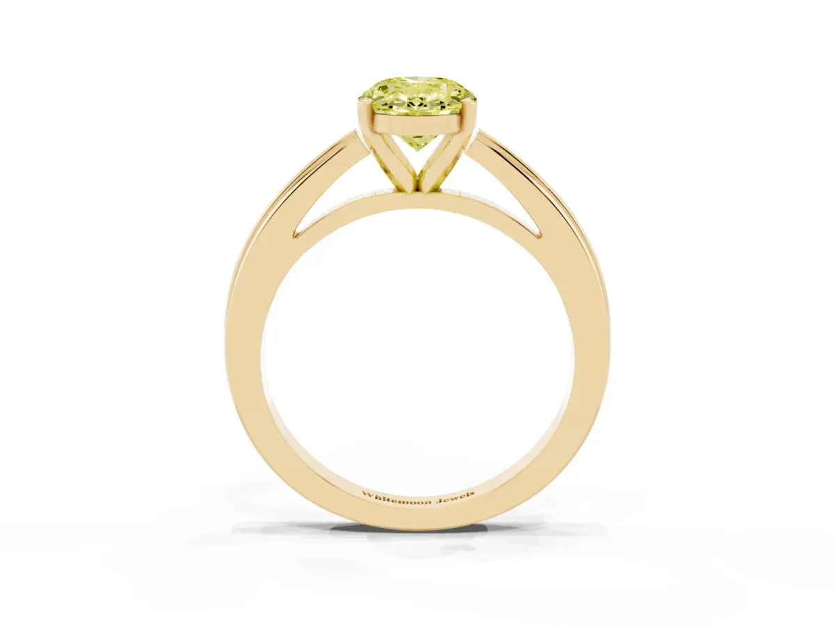 Fancy Yellow Oval Cut Solitaire Diamond Ring with Four-Prong Setting and Classic Band Yellow gold