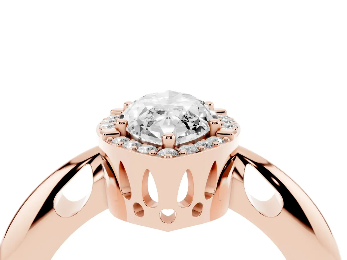 Marquise Cut Cut Diamond Halo Engagement Ring with Split Shank and Four-Prong Setting Rose gold