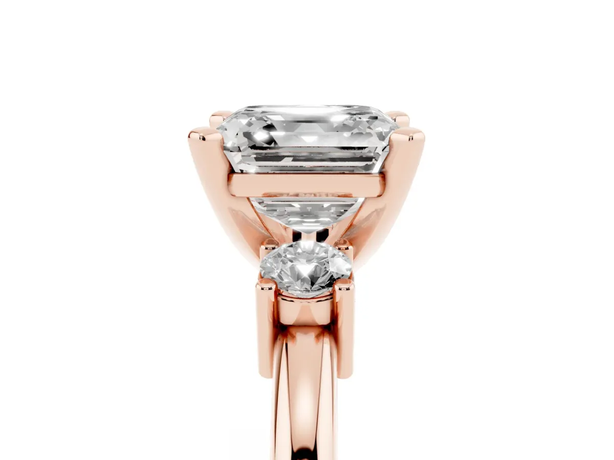 Three-Stone Asscher Cut Cut Diamond Solitaire with Prong Setting and Classic Band Rose gold
