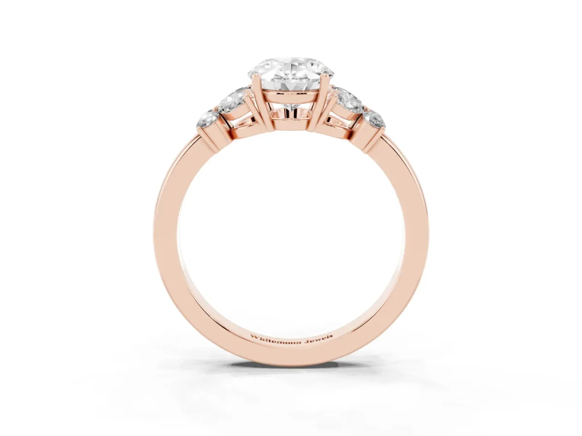 Oval Cut Cut Solitaire Floral Diamond Ring with Four-Prong Setting Rose gold