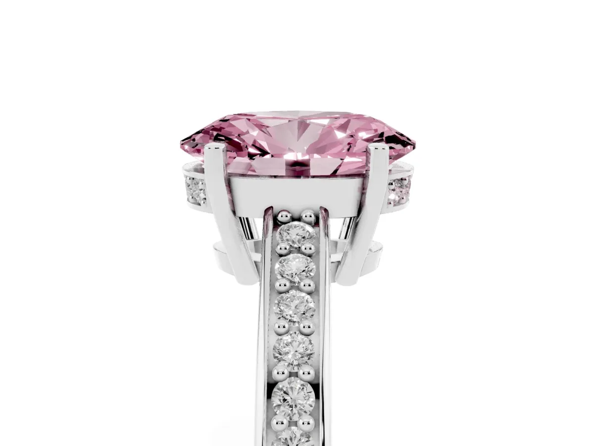 Fancy Pink Oval Cut Solitaire Pavé Band Prong Setting Ring Silver