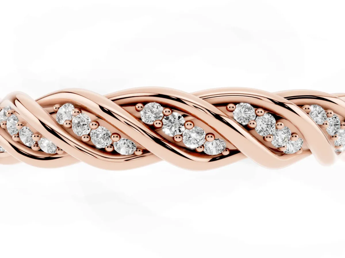 Twisted Pavé Round Diamond Eternity Band with Shared Prong Setting Rose gold