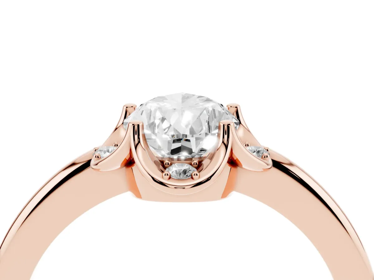 Pear Cut Halo Diamond Ring with Round Cluster Setting, Solitaire Band, and Four-Prong Setting Rose gold
